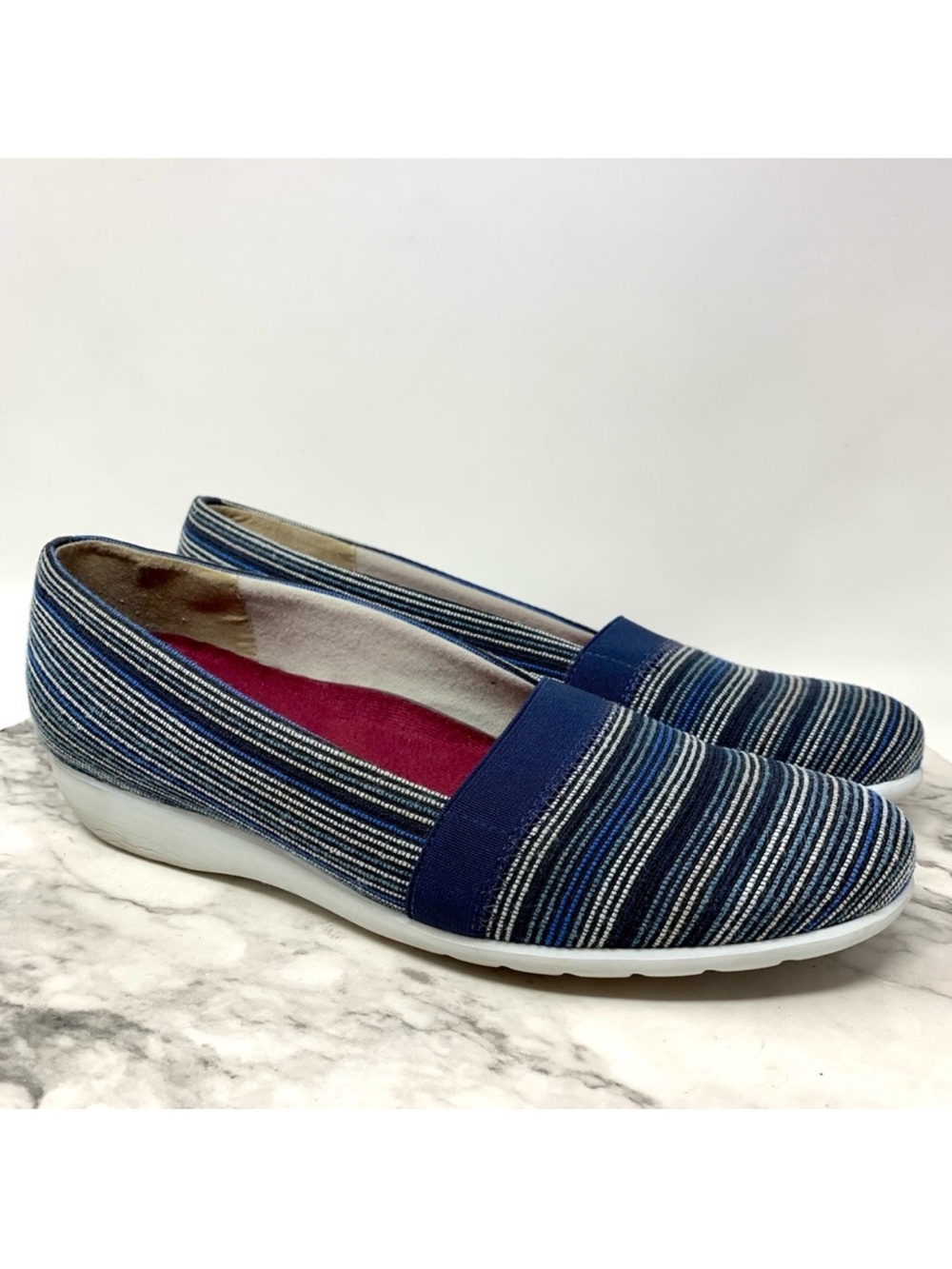 Munro Bonita Blue Striped Comfort Wedge Flats 11 N USA Sporty Coastal Classic